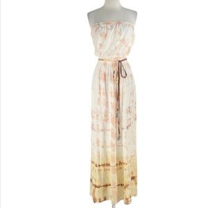 Peach Ombre Silk Tie Dye Strapless Casual Maxi Dress